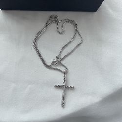 David Yurman Diamond Cross Pendant Necklace In Sterling Silver 