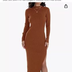 ZESICA Women's Mock Neck Sweater Size Dresses Long Sleeve Side Slit Slim Fit Fall SzM