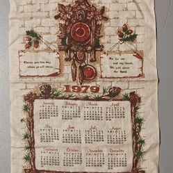 1979 linen full year kitchen calendar, autumn colors, bible verses