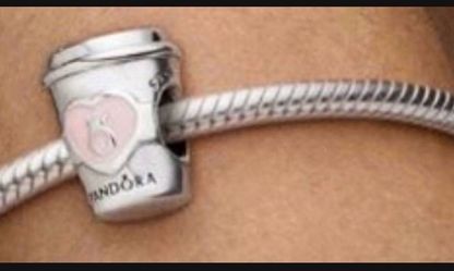 Coffee cup / pink/  Pandora Original Charm New  Retail for $55 Include box
