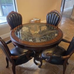 Table Brown With Glass ( No Chairs)