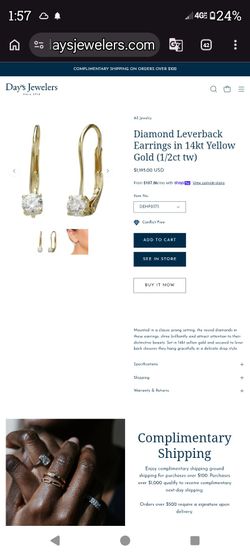 14k gold and diamond leverback earrings.  Natural diamonds, round cut in 14kt gold settings. Stunning pair diamonds are impeccable.