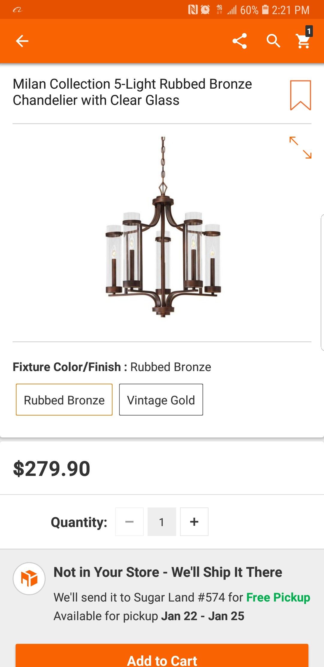 Milan collection 5 light rubbed bronze chandelier with clear Glass