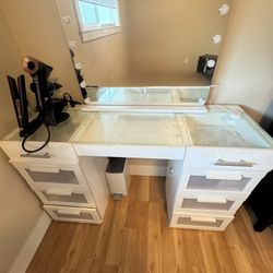 Glass Top Vanity with Mirror 