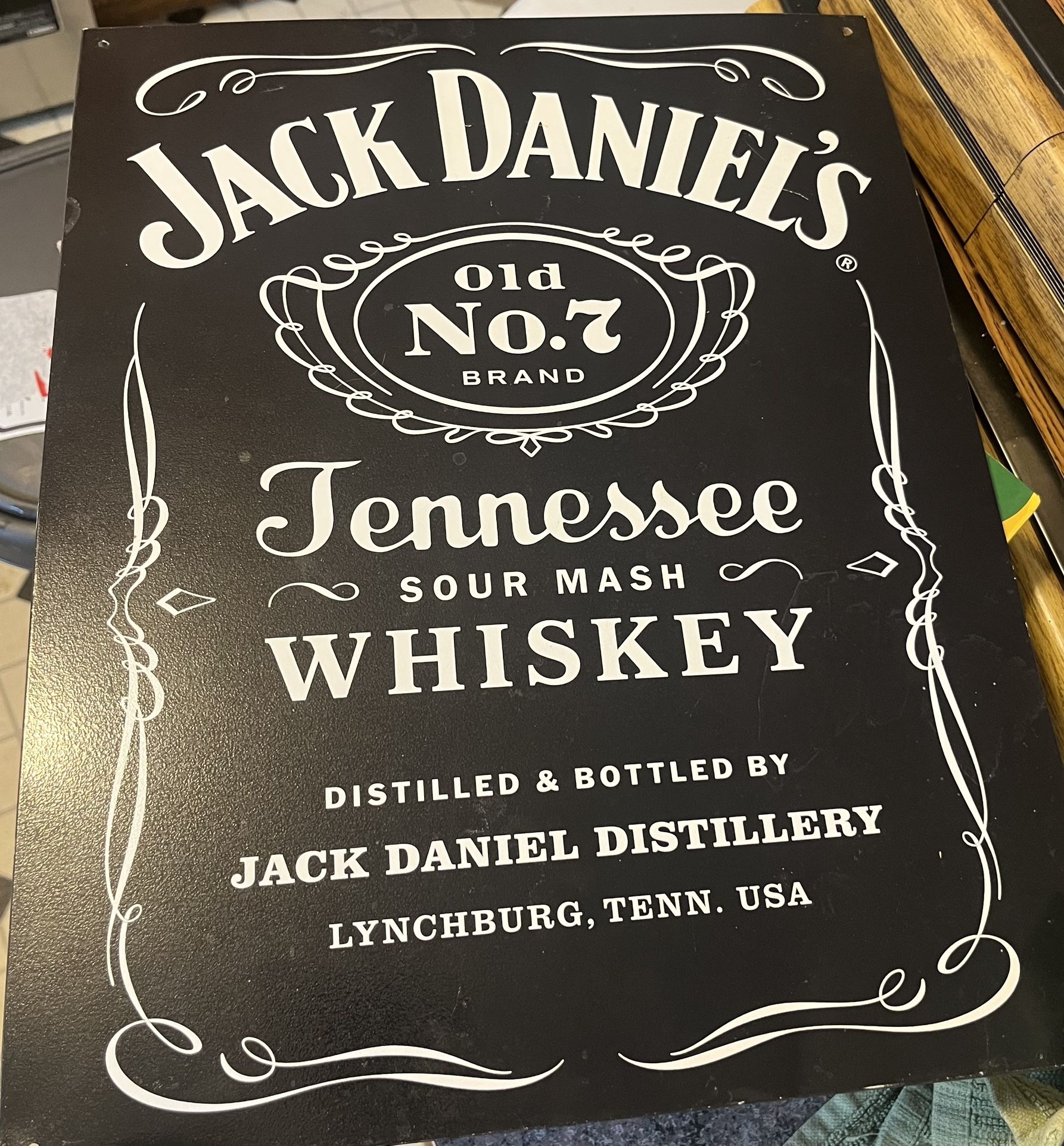 Jack Daniels Whiskey Bottle Label Tin Bar Sign Old No 7 Metal Tennessee Retro