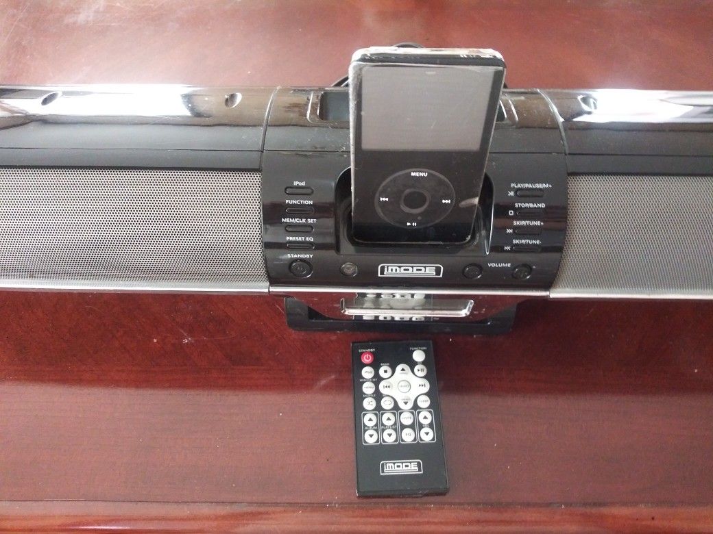 Imode Ipod Docking Station Radio Speaker/Sound Bar W/ Remote Almost New. AVAILABLE Today