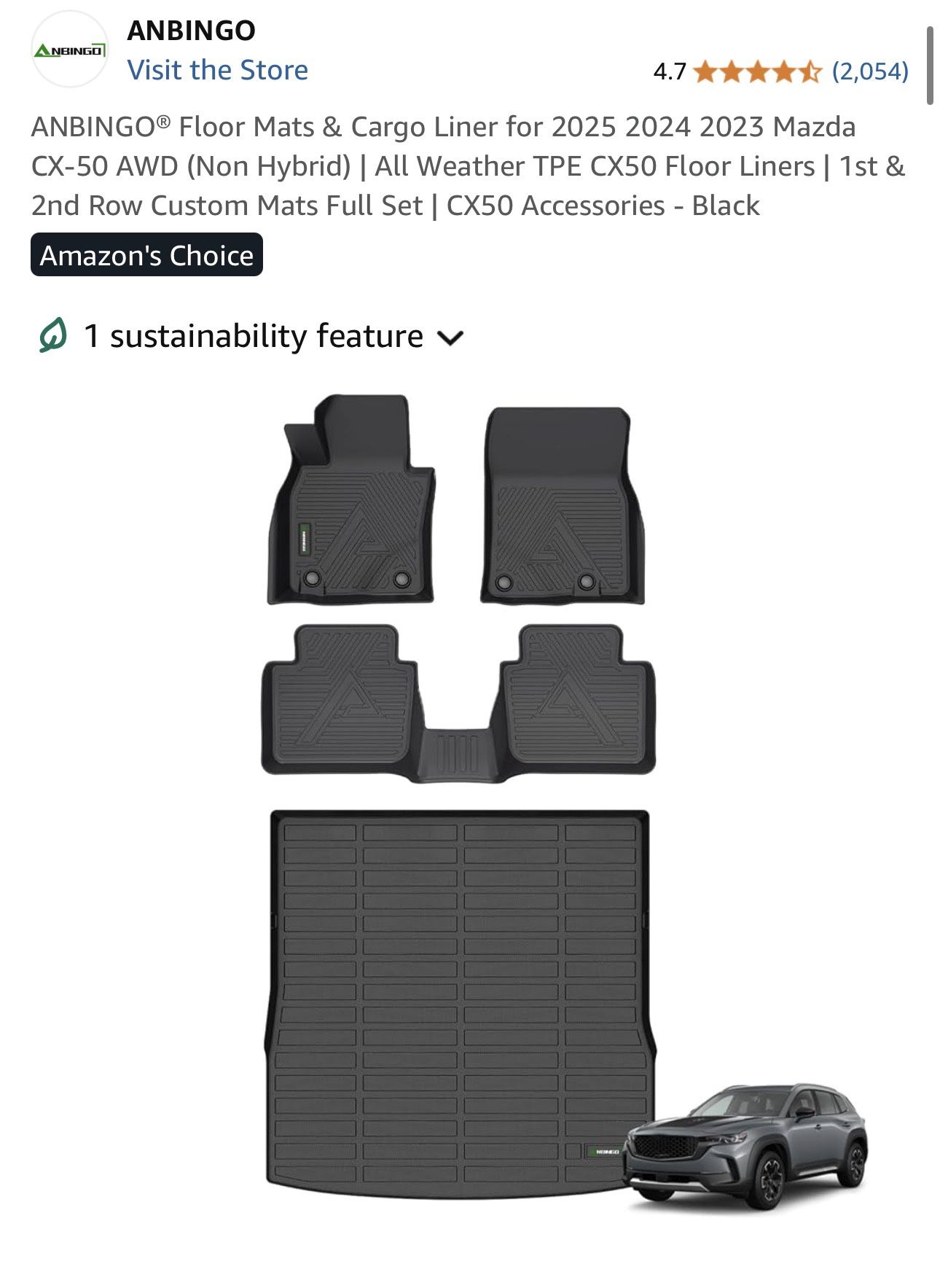 Mazda CX-50 2023-2025 All-Weather Floor Mats & Cargo Liner – Custom Fit, Waterproof, Durable