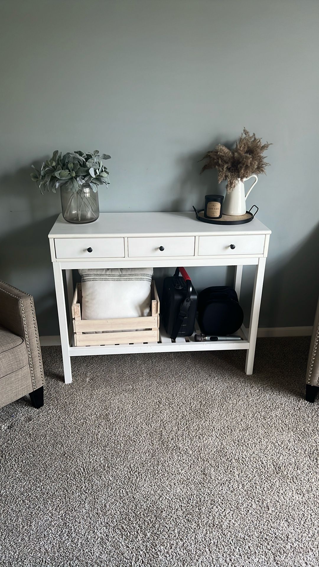 Modern White Console Table / Entryway Table with Storage Shelf
