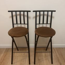 Black Metal Bar Stools with Brown Cushioned Seats – Set of 2