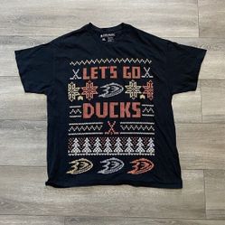 Anaheim Ducks T Shirt Size XL Ugly Christmas Sweater Style Lets Go Ducks Black 
