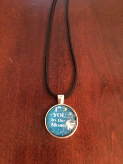 NEW I Love You To The Moon Glass Dome Charm on Leather Cord Necklace