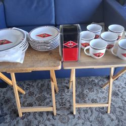 Vintage Coca-Cola Dinnerware 14 Plates 7 Coffee Mugs...and Napkins Dispenser..