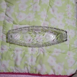 Antique Cut  Crystal Celery Oblong Dish, 12" x 4.5", saw tooth Edges, Etched Flowers, perfect

