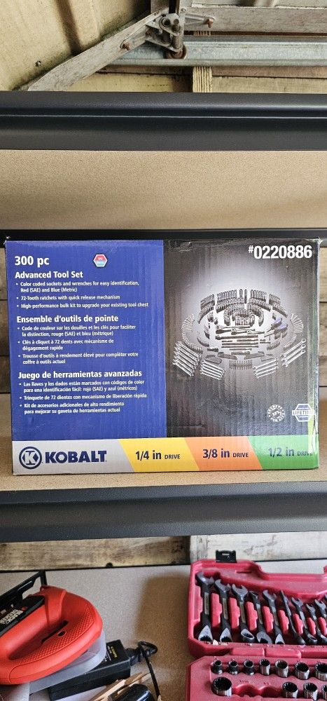 Kobalt 300 pc Advance Mechanics Tool Set 1/4 - 3/8 - 1/2 Color Coded 72 Tooth Ratchets