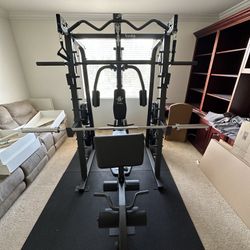 Vesta Fitness Smith Machine 2001 w/Bench Attachment | 230lb Bumpers Weights | 7ft Olympic Bar | Fitness | Gym Equipment | FREE DELIVERY🚚 