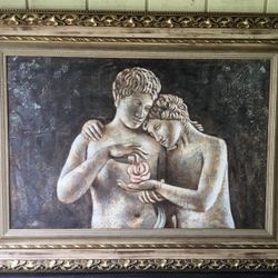  Baroque Painting Of Couple By Taylor Set In Double Gilded Wooden Gold Large Frame