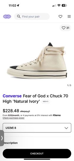 Converse Chuck Taylor All-Star 70 Hi x Fear Of God Natural size 7