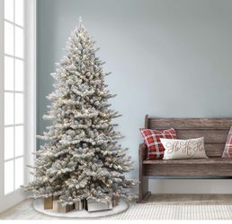 Puleo International 6.5 ft Pre-Lit Flocked Royal Majestic Artificial Frase Fir Tree 450 lights ✅