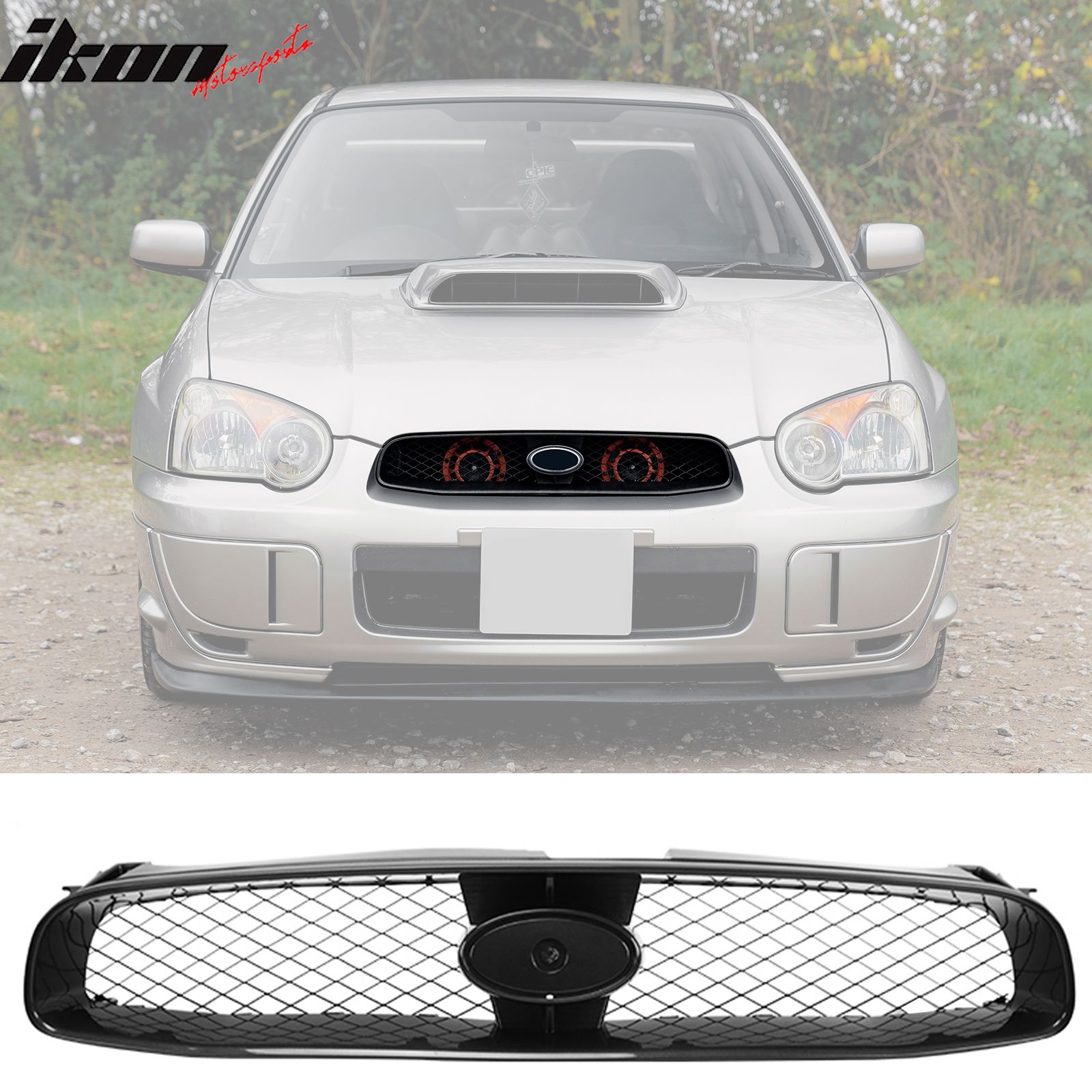 Fits 2004-2005 Subaru Impreza 4DR STI Style Front Bumper Upper Grille Gloss Black ABS