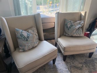 Pair of Wingback Accent Chairs with Nailhead Trim