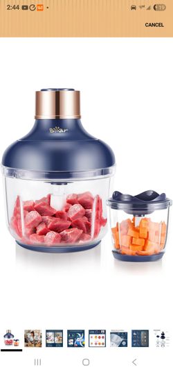 Bear Food Processor, Electric Food Chopper with 2 Glass Bowls (8 Cup+2.5 Cup), 400W Power Grinder with 2 Sets Stainless Steel Blades, 2 Speed for Meat