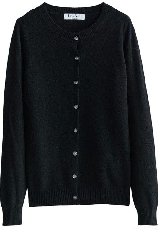 ποΈπ· LINY XIN Crewneck Cardigan Sweater 100% Merino Wool - black - M