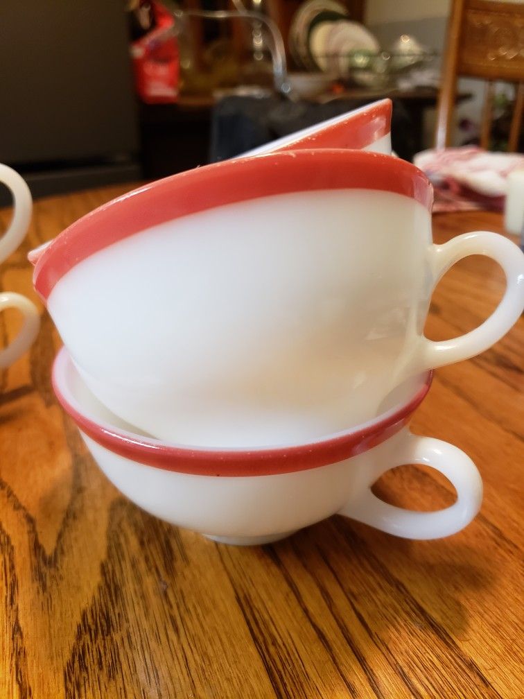 Vintage PYREX Coral Banded Cups