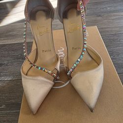Christian Louboutin 37.6 Crystal Cross Heels 