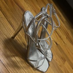 Calvin Klein Tegin Strappy High Stiletto Dress Sandals Color:Silver Size: 7.5 M