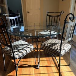 Must Sell! Elegant Round Wrought Iron Dining Table & 4 Chairs w/Glass Top