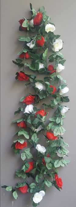 ARTIFICIAL RED & WHITE ROSE GARLAND SET FOR $10 ( 88" LONG EACH ONE )