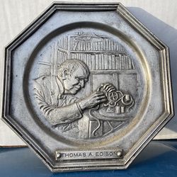 Thomas Edison Pewter Commemorative Pewter Plate