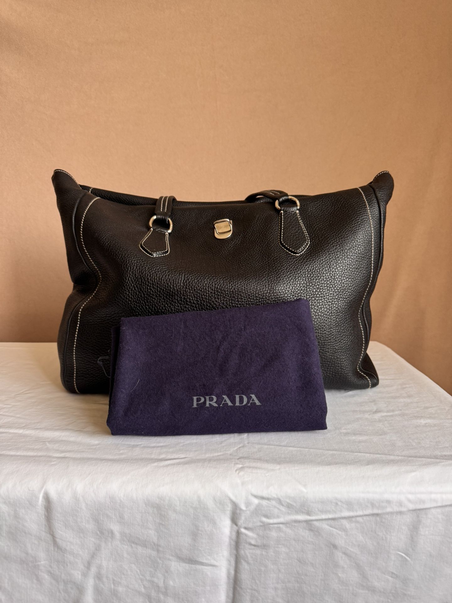Prada Black Leather Tote Bag