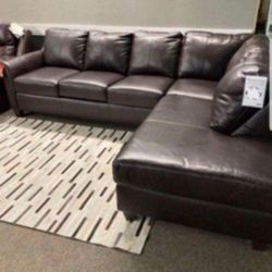  Genuine Leather Dark Colored Comfy Soft Touch RAF Couch Sectional✅ Brand New 💥 Made In USA 🇺🇸 On Sale ‼️
