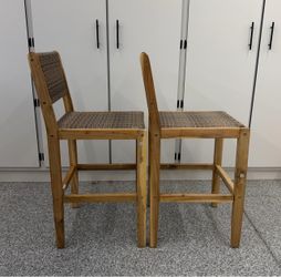 Set of 2 Wood and Woven Counter Stools