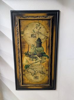 1960s Framed Old World Collage Art: Signed Bob Davis