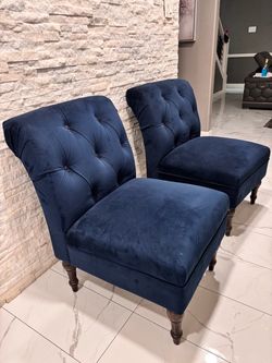 Pair of Navy Blue Tufted Accent Chairs