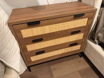3-Drawer Dresser with Rattan Front Panels