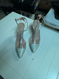 INC Silver Crystal T-Strap Heels (Size 10)