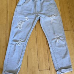 Light Wash Ripped Jeans Elastic Waist