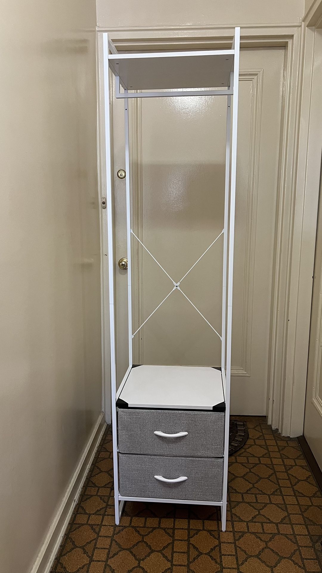 White Clothing Rack with 2 Drawers