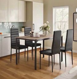 Dining Table Set for 4, Kitchen Table Chairs Set of 4, 5 Piece Kitchen Table Set with 4 Upholstered PU Leather Chairs for Dining Room, Living Room, Ap