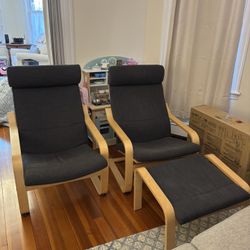 IKEA Poang - 2 Dark Gray Chairs and Ottoman
