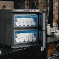 32L Hot Towel Warmer, Double Cabinet Towel Warmer with Stainless Steel Racks, Heating for Salon, Spa, Home,Black