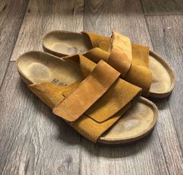 Birkenstock Unisex Kyoto Slide Sandal Nubuck Leather Suede Mink Brown Size 42
