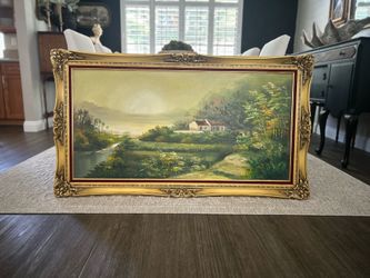 Large Vintage Oil Painting in Ornate Gold Frame