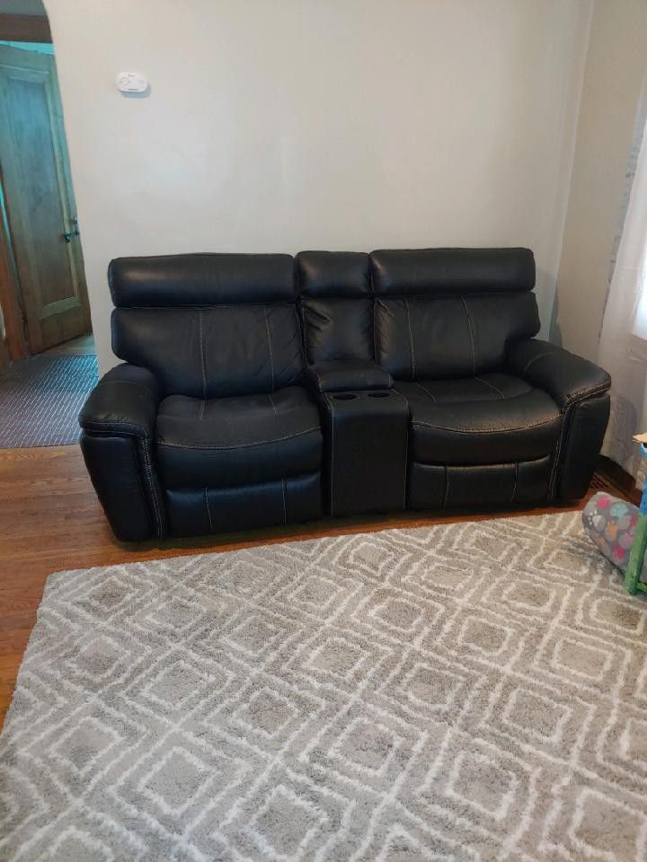 Reclining Electric Sofa Faux Black Leather Very Good Condition