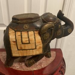 VINTAGE WOOD-CARVED ELEPHANT FIGURE