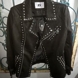 Fashion SX Womens Gothic Faux Suede Leather Jacket Long Sleeve Zipper Short Moto Biker Coat