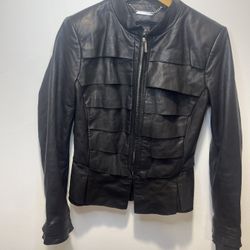 White House Black market Leather Ruffle Jacket Black